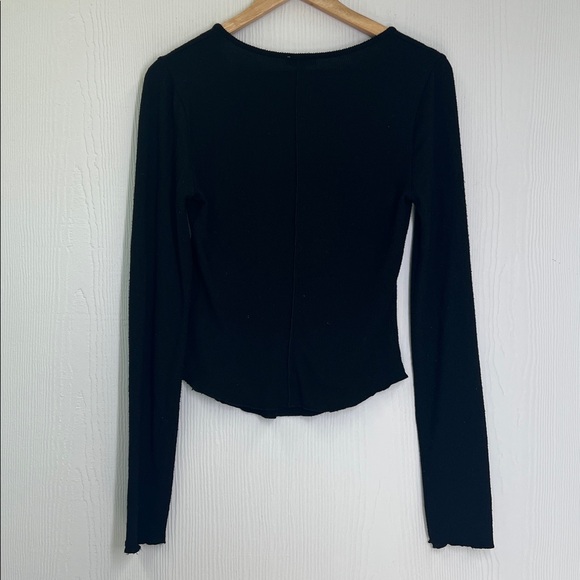 Free People - Intimately Keep It Basic Black Ribbed Soft Henley Blouse Small - Picture 10 of 10